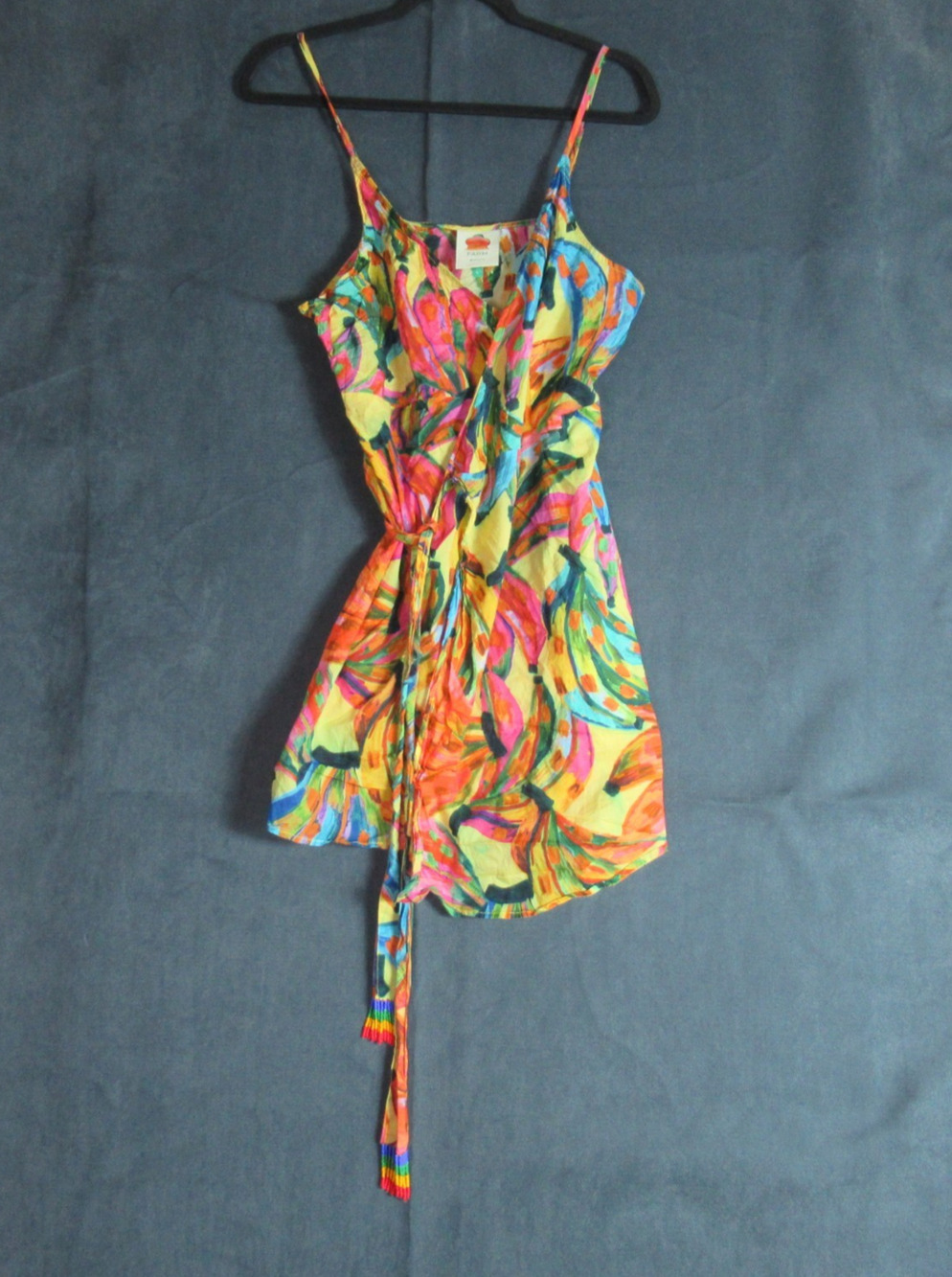 Farm Rio Colorful Banana Cover-up Wrap Dress Large Tropical Vacation Beach Party